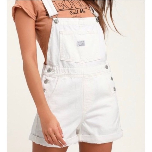 Vintage Levi’s Denim White Overall Shorts XS - Picture 2 of 11